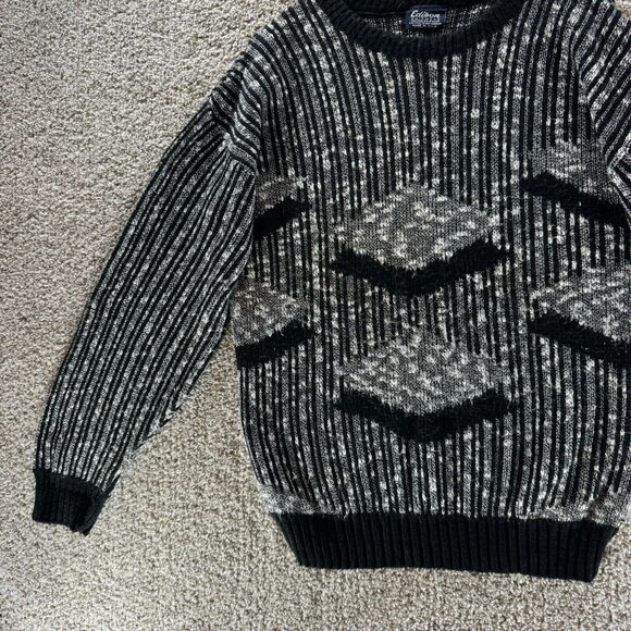Vintage Edison Knitwear Sweater Mens Large Silver Black Pullover Made In USA VTG - Picture 5 of 13